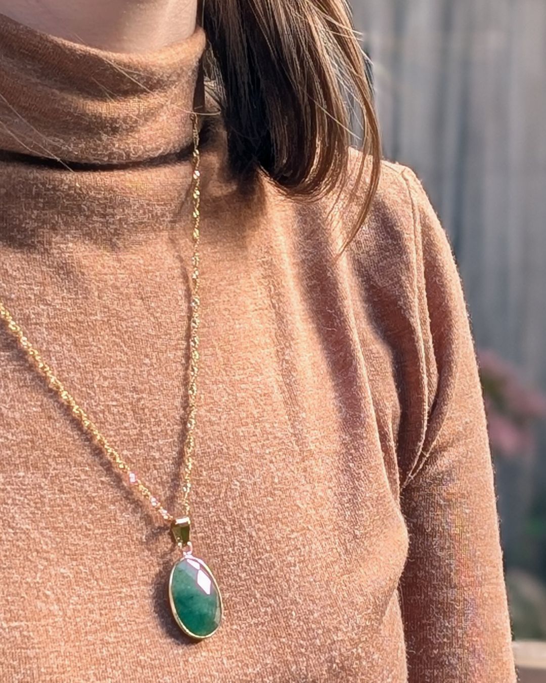Collier Cecilie — Pierre Aventurine Verte &amp; Acier Inoxydable Doré