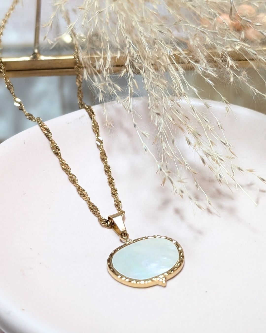 Collier Cinderella — Nacre Blanche &amp; Acier Inoxydable Doré