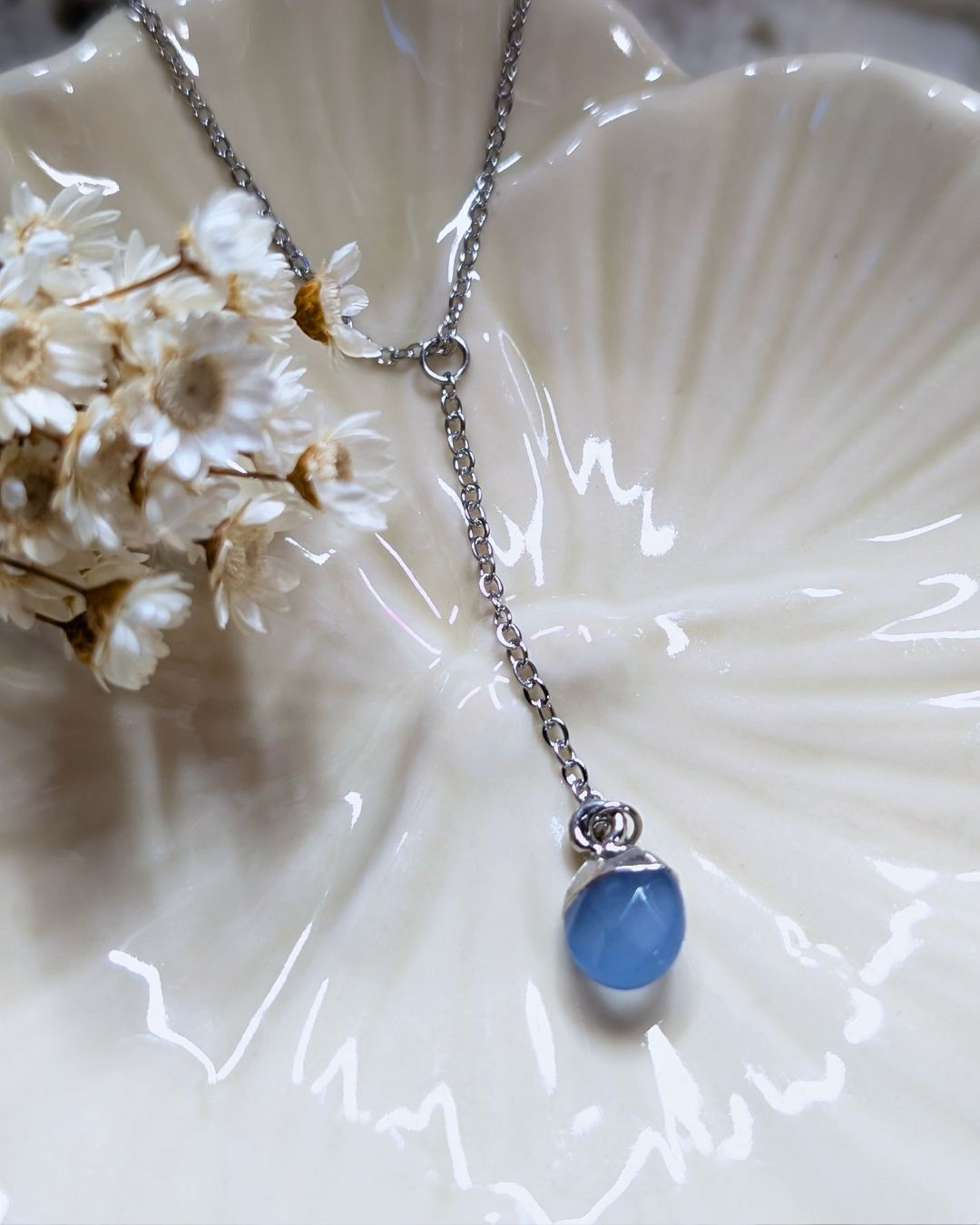 Collier cravate Beatriz - Chaine en acier inoxydable et pierre naturelle