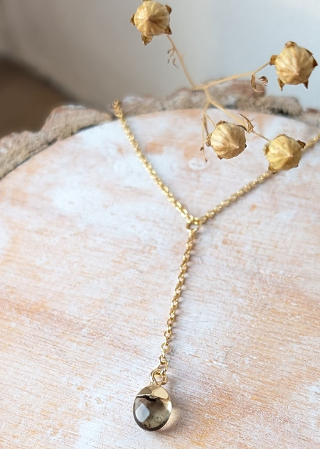 Collier cravate Beatriz - Chaine en acier inoxydable et pierre naturelle