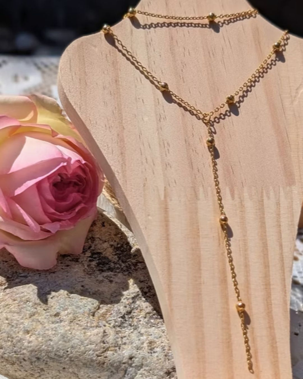 Collier Paola — Double rang en Y Acier inoxydable doré