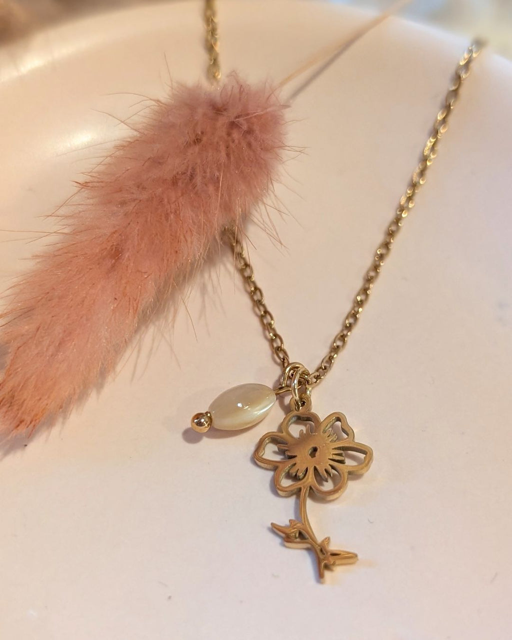 Collier Fleur de Naissance Août (Coquelicot) — Acier Inoxydable