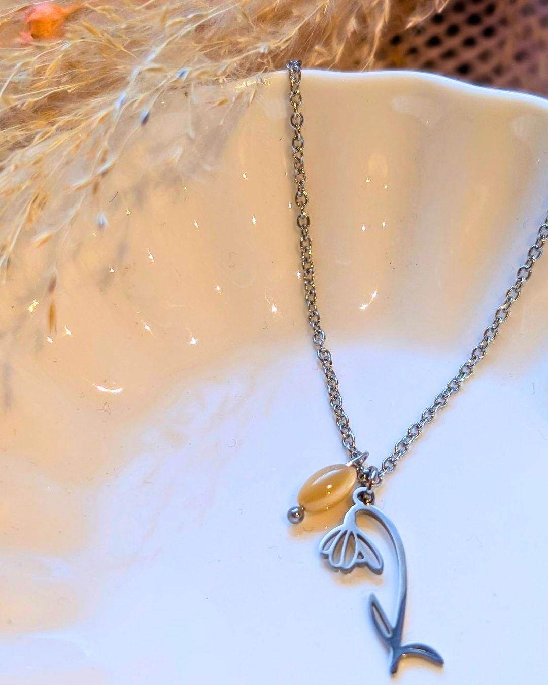 Collier Fleur de Naissance Janvier (Perce-Neige) — Acier Inoxydable