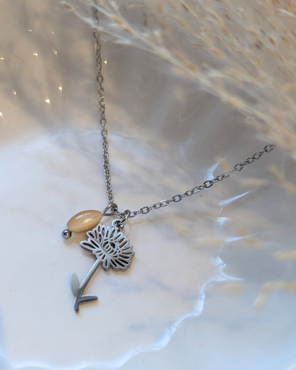 Collier Fleur de Naissance Novembre (Chrysanthème) — Acier Inoxydable