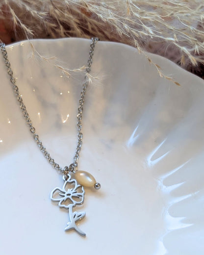 Collier Fleur de Naissance Octobre (Cosmos) — Acier Inoxydable