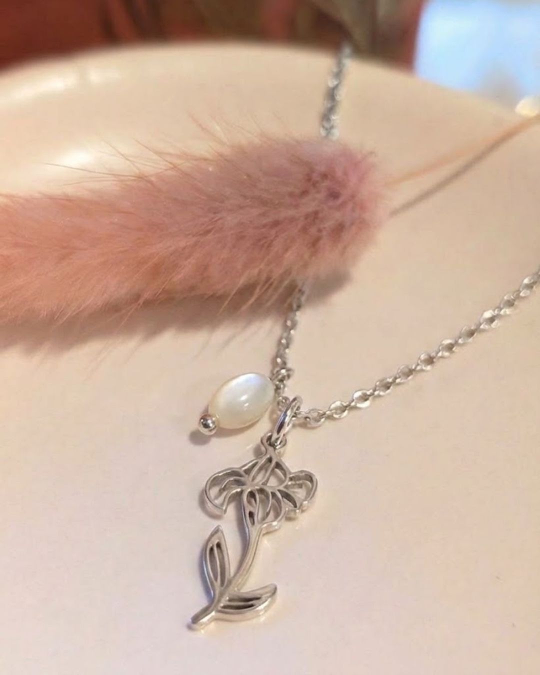 Collier Fleur de Naissance Septembre (Aster) — Acier Inoxydable