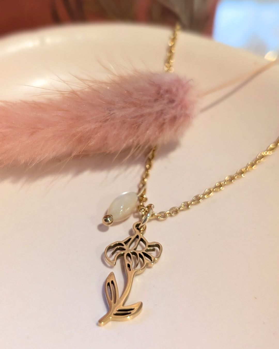 Collier Fleur de Naissance Septembre (Aster) — Acier Inoxydable