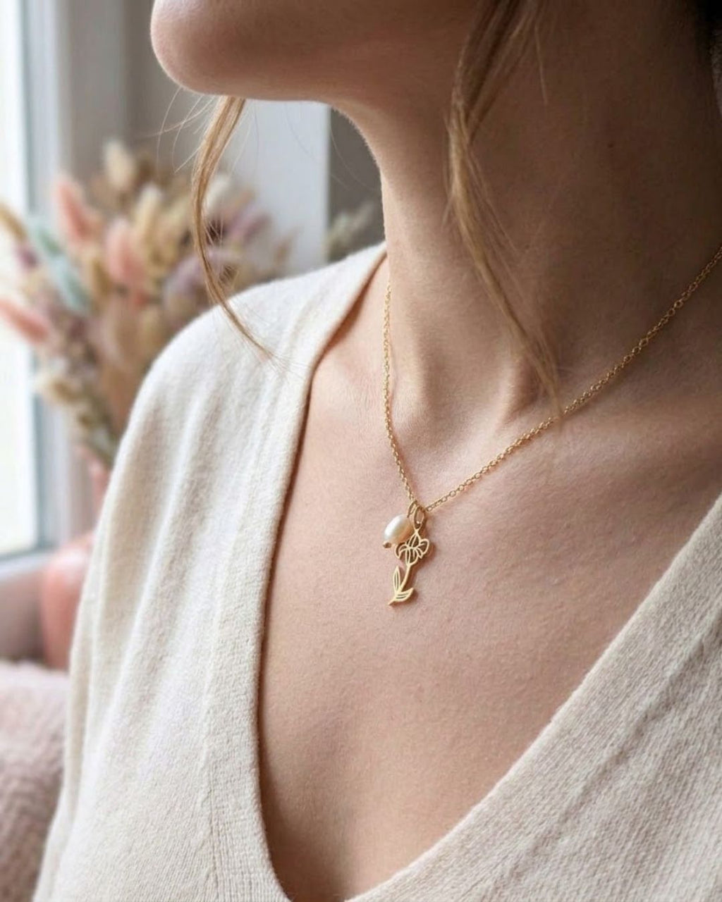 Collier Fleur de Naissance Septembre (Aster) — Acier Inoxydable