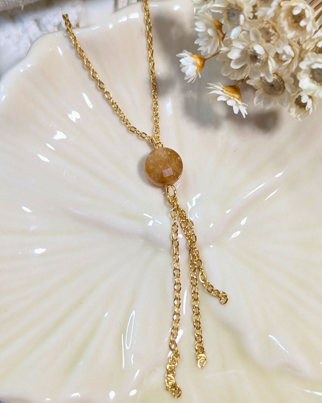 Collier Lison - Chaîne en acier inoxydable doré et tourmaline facettée