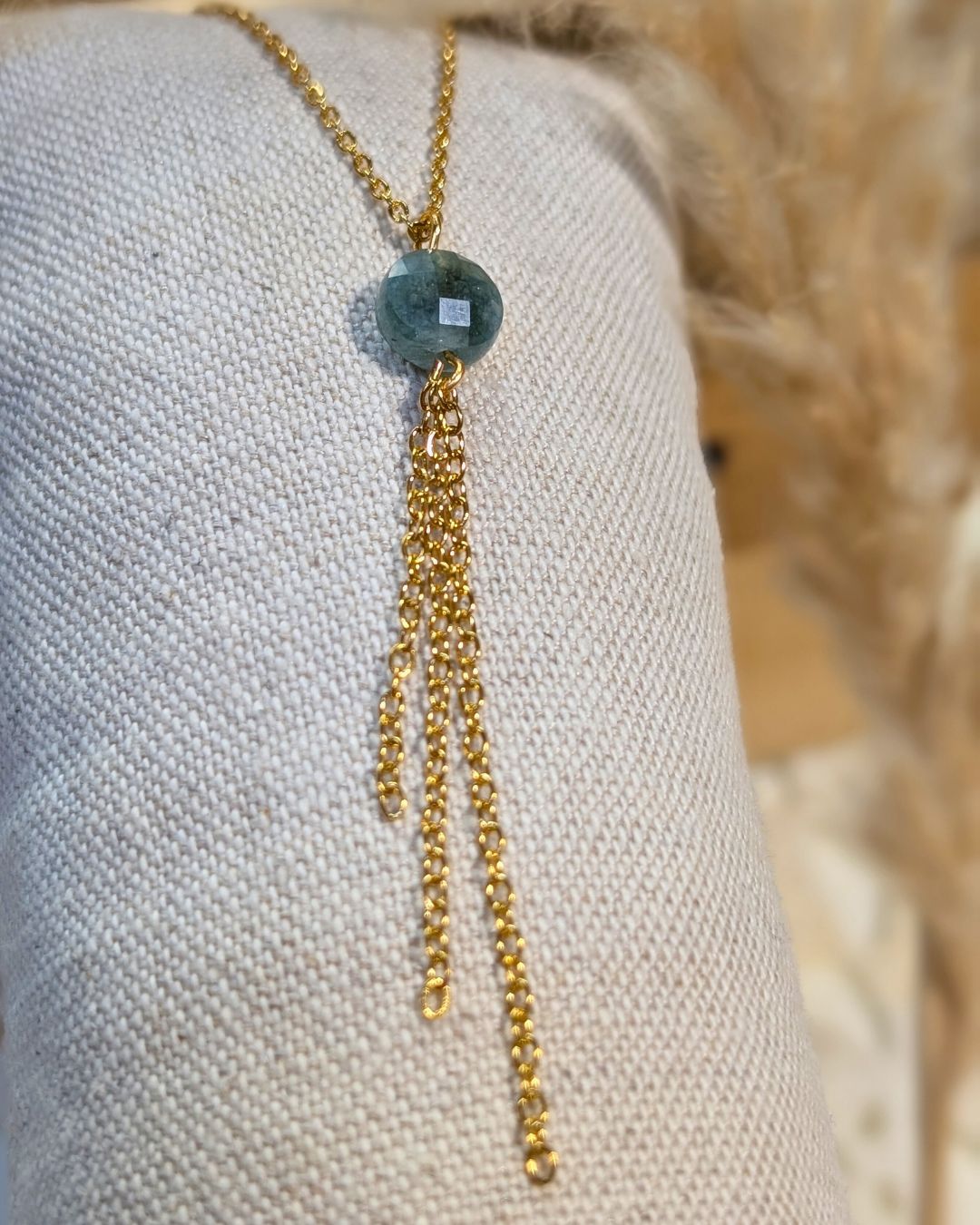 Collier Lison - Chaîne en acier inoxydable doré et tourmaline facettée