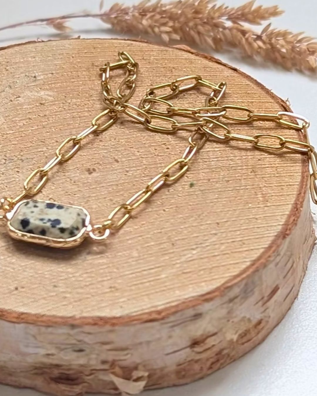 Collier Perdita — Pierre Naturelle &amp; Acier Inoxydable Doré