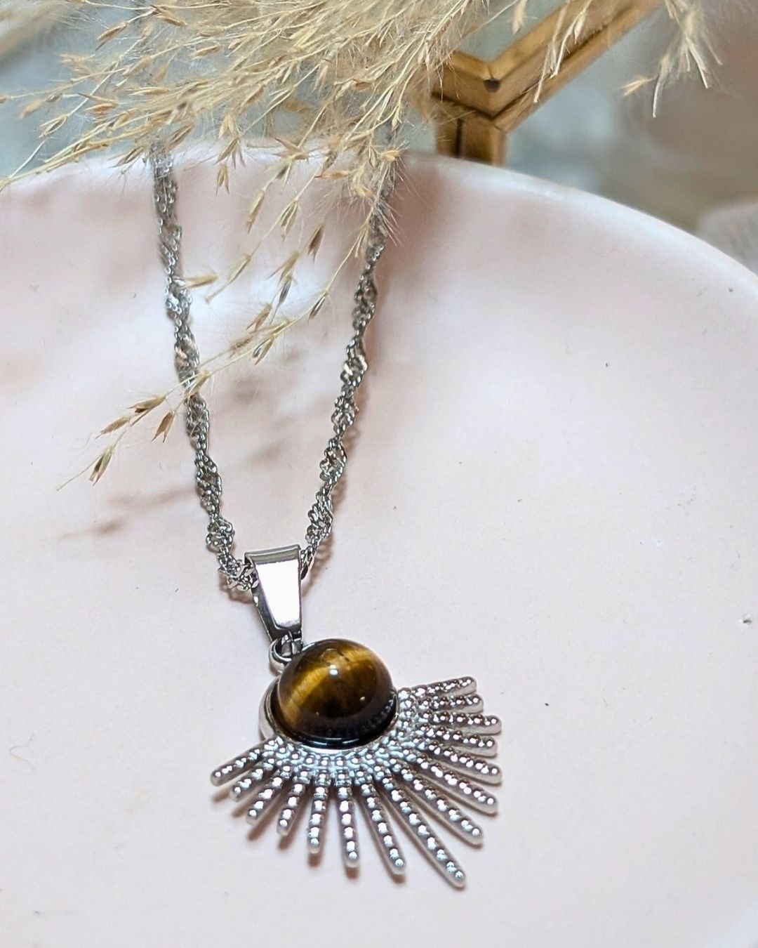 Collier Manoela — Pierre Naturelle &amp; Acier Inoxydable Doré