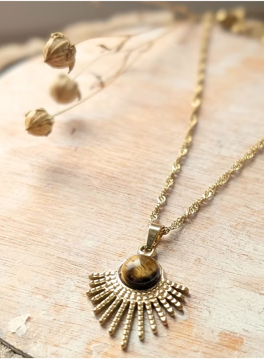 Collier Manoela en Acier Inoxydable et Pierres Naturelles