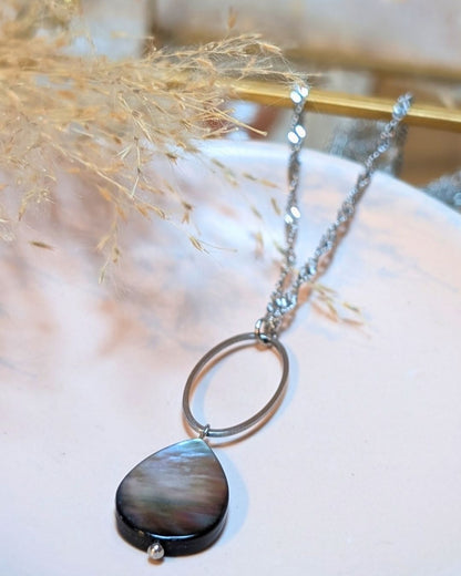 Collier Margot — Nacre grise &amp; Acier Inoxydable
