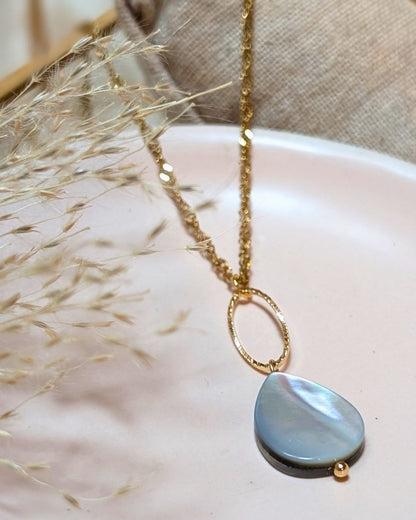 Collier Margot — Nacre grise &amp; Acier Inoxydable
