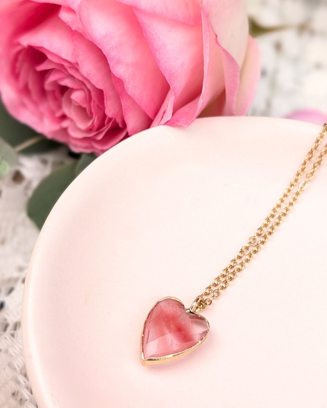 Collier Ina - Acier Inoxydable Doré & Pendentif Cœur Pierres Naturelles