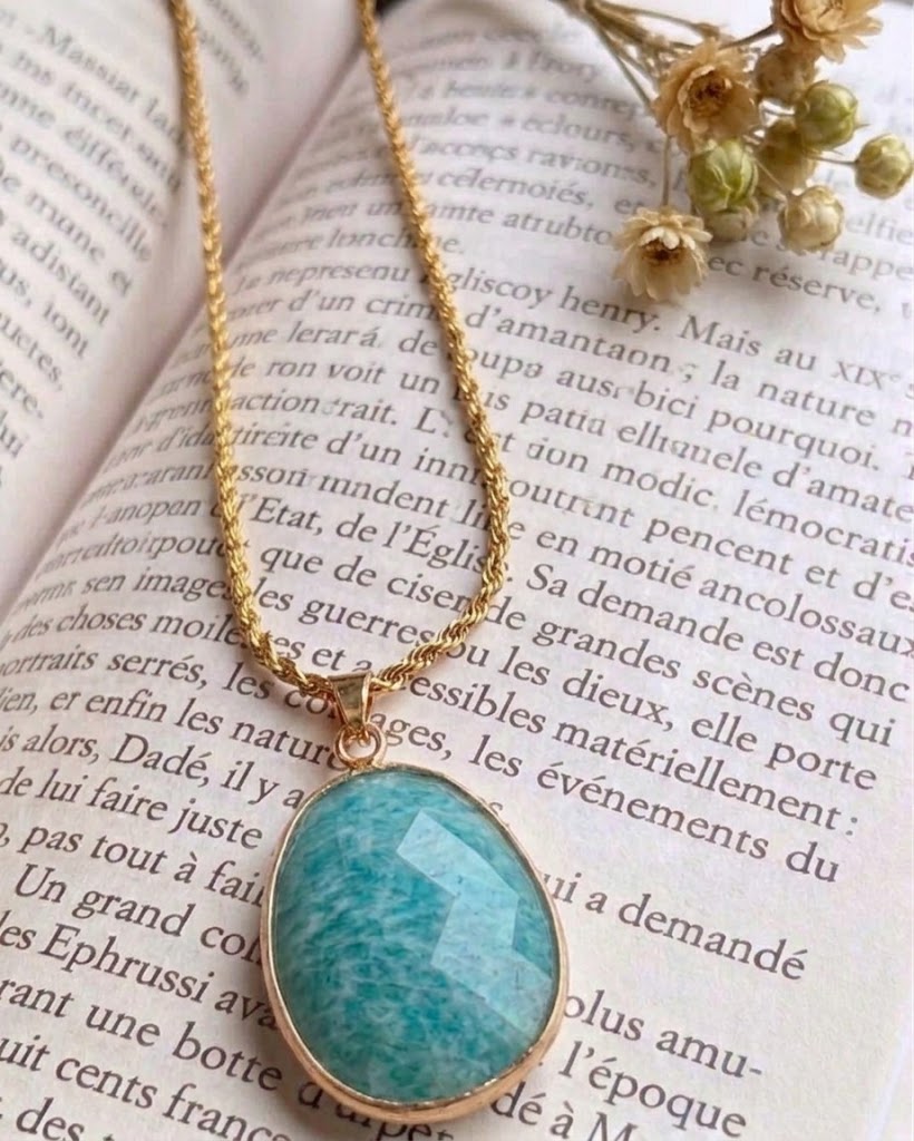 Collier Sautoir Petunia -  Chaine Acier Inoxydable & Pendentif Pierre Facetée