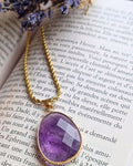 Collier Sautoir Petunia -  Chaine Acier Inoxydable & Pendentif Pierre Facetée