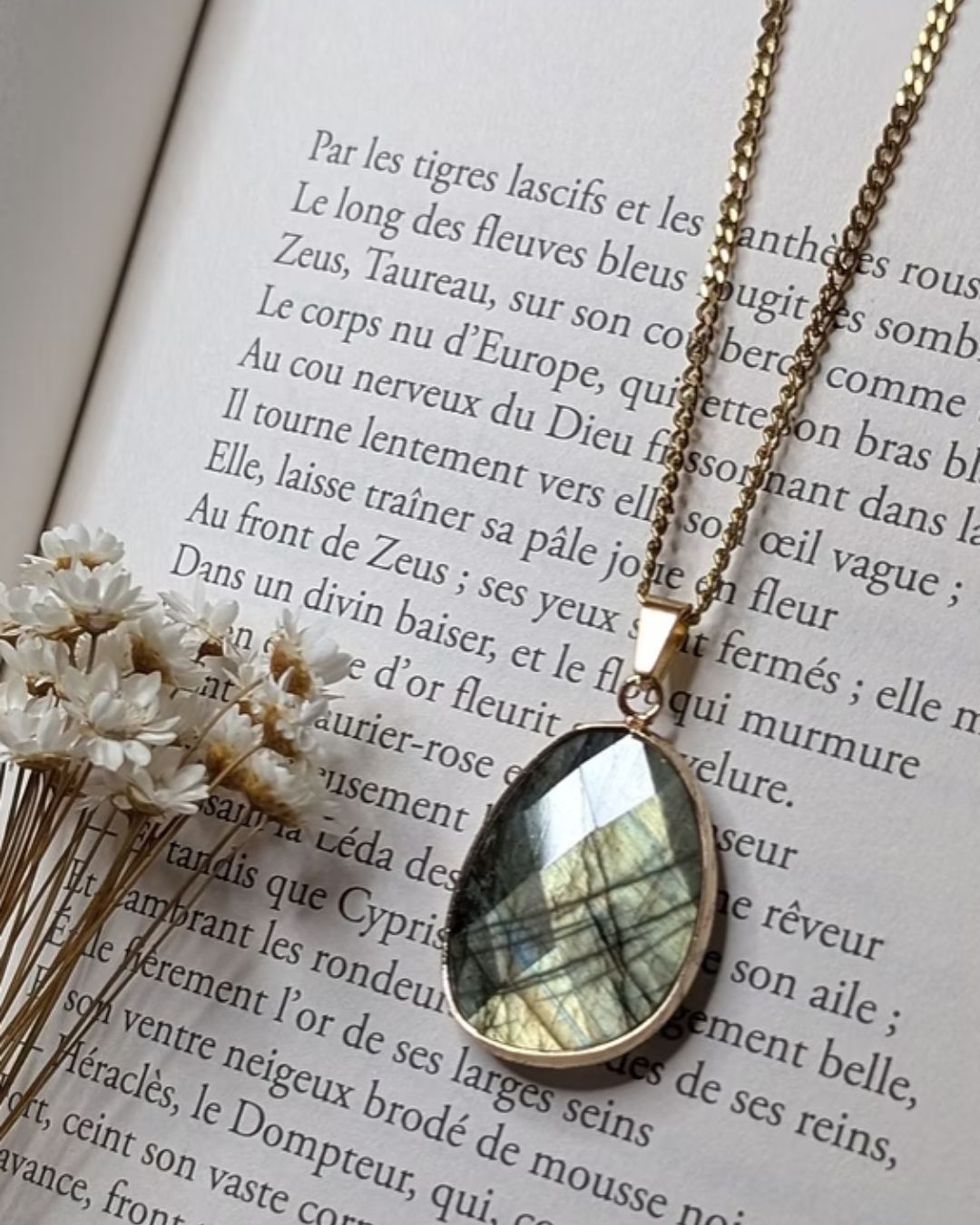 Collier Sautoir Petunia -  Chaine Acier Inoxydable & Pendentif Pierre Facetée