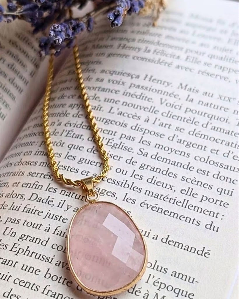 Collier Sautoir Petunia -  Chaine Acier Inoxydable & Pendentif Pierre Facetée