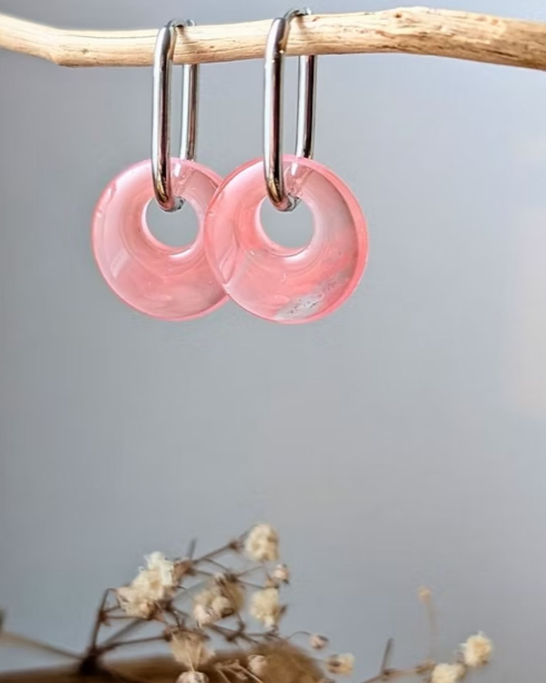 Créoles Billie — Boucles d'Oreilles Ovales en Acier Inoxydable et Donut en Pierre Naturelle