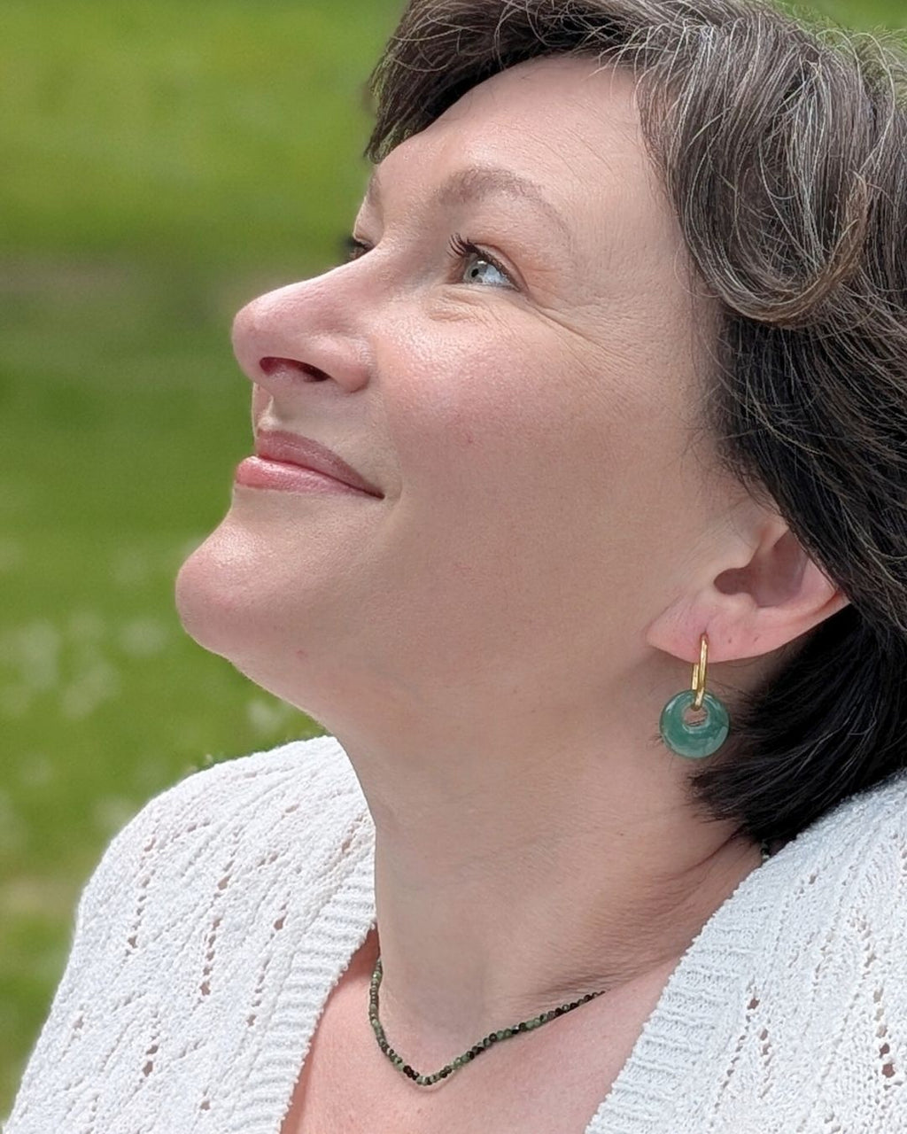 Créoles Billie — Boucles d'Oreilles Ovales en Acier Inoxydable et Donut en Pierre Naturelle