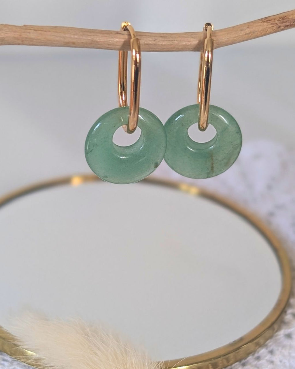 Créoles Billie — Boucles d'Oreilles Ovales en Acier Inoxydable et Donut en Pierre Naturelle