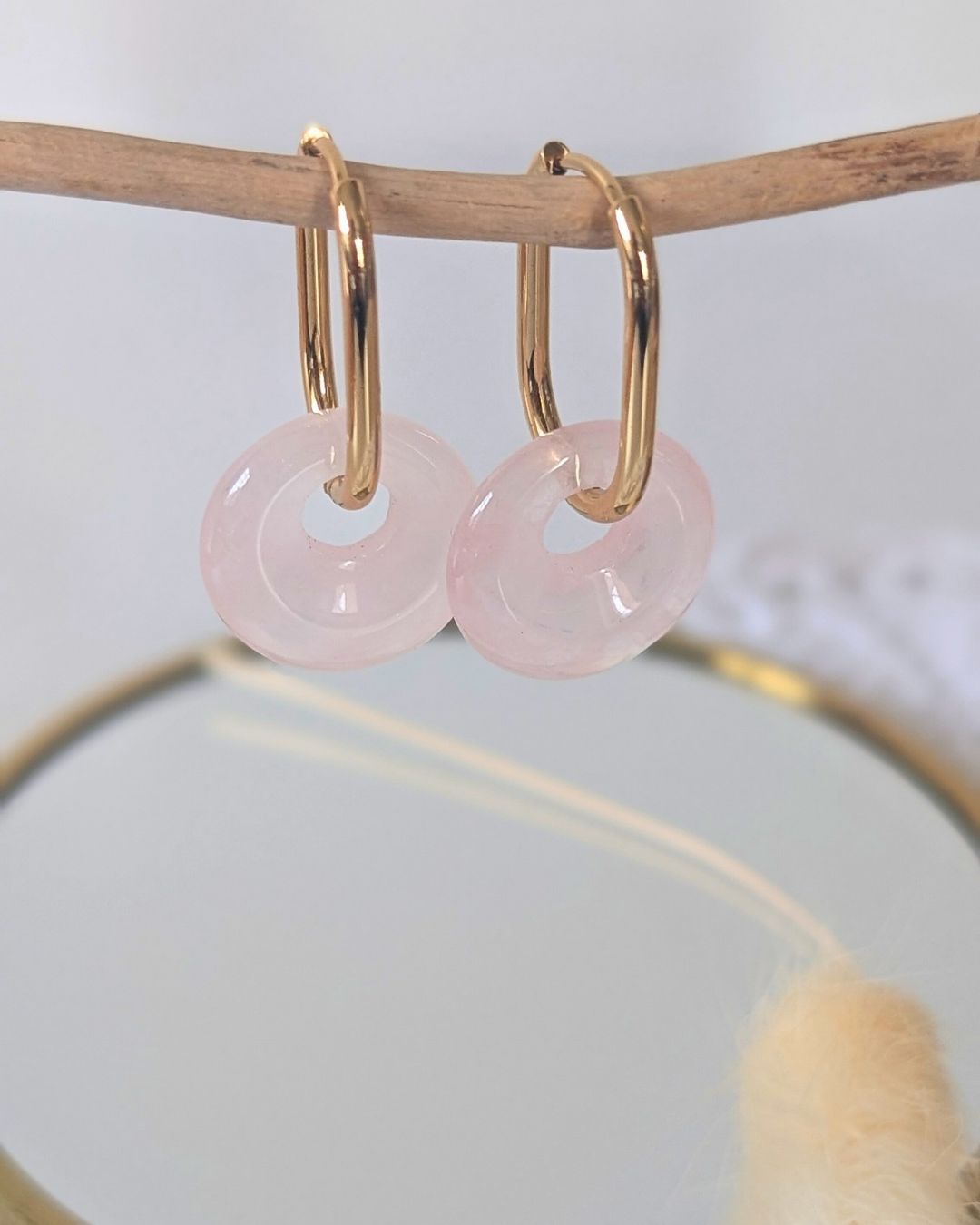 Créoles Billie — Boucles d'Oreilles Ovales en Acier Inoxydable et Donut en Pierre Naturelle
