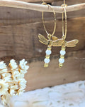 Créoles Freya — Pendentif Libellule & Perles Facettées en Acier Inoxydable