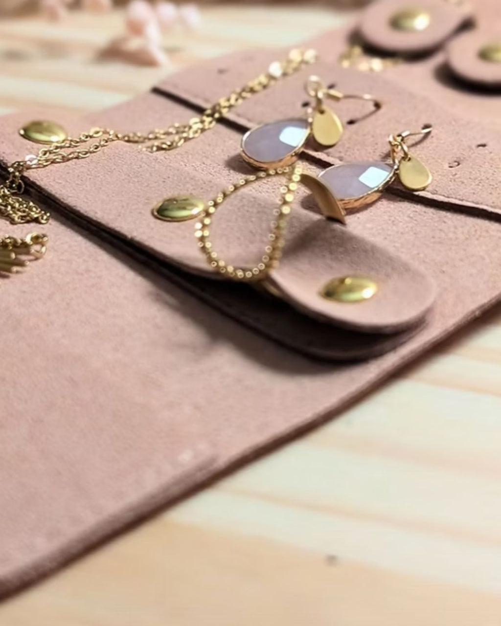 Pochette à bijoux voyage en suédine — Rangement pliable pour bijoux