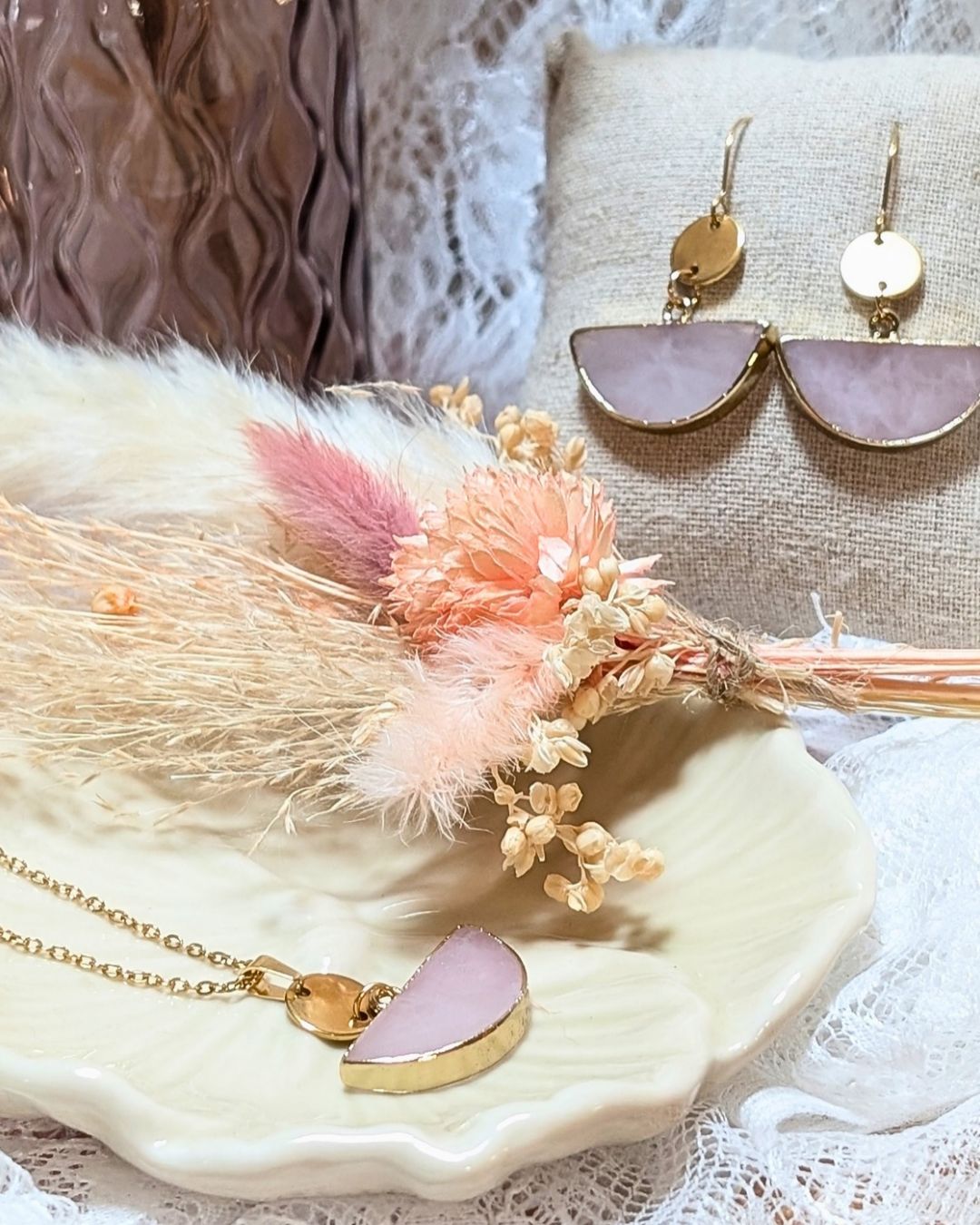 Collier Cassandre — Pierre Naturelle &amp; Acier Inoxydable Doré